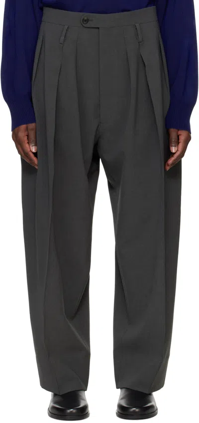 Rainmaker Kyoto Gray Double Cloth 3-pleated Trousers In Slate Gray