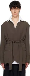 Rainmaker Kyoto Taupe Stand Up Shawl Collar Blazer In Sepia