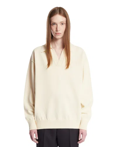 Rainmaker White Cotton Polo Sweater In Yellow