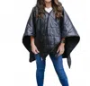 Rainraps Puffer Quilted Reversible Rain Poncho Wrap In Black In Black