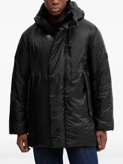 Rains 17240 Torna Insulated Hooded Panelled Jacket In Black