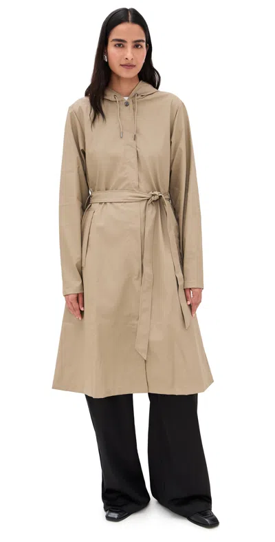 Rains A-line Longer Jacket Beige In Green