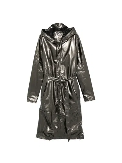 Rains A-line Hooded Belted Coat In Gray