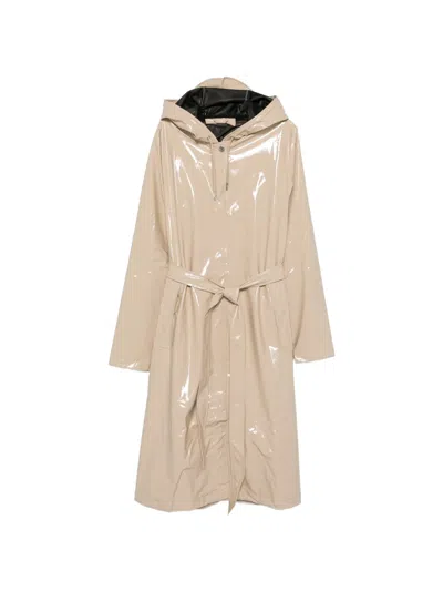 Rains A-line Hooded Belted Coat In Neutral