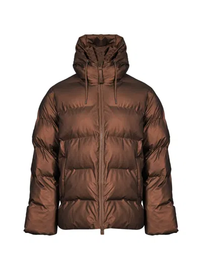 Rains Alta Hooded Quilted Coat In Brown