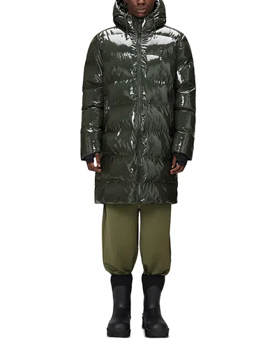 Rains Alta Long Puffer Jacket In Green