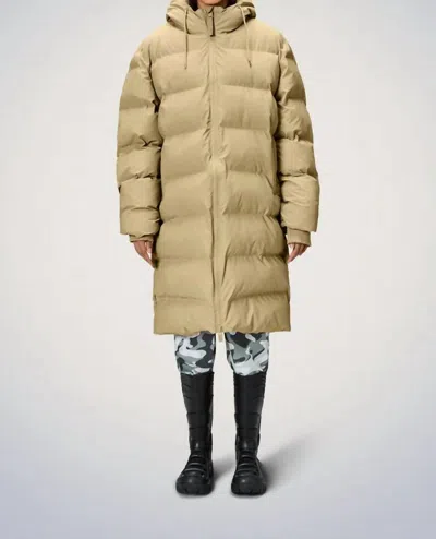 Rains Alta Long Puffer Jacket In Sand In Green