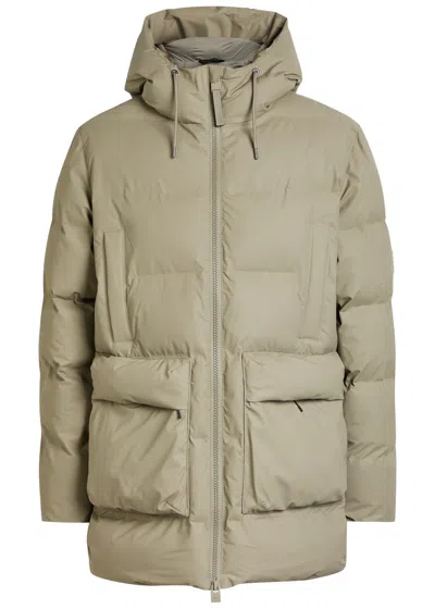 Rains Alta Long Quilted Rubberised Coat In Green