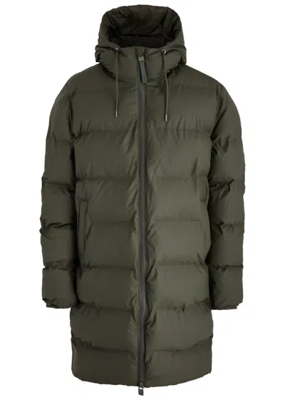 Rains Alta Long Quilted Rubberised Coat In Green