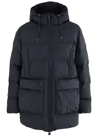 Rains Alta Long Quilted Rubberised Coat In Navy