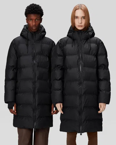 Rains Alta Long Unisex Puffer Jacket In Black