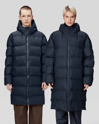 Rains Alta Long Unisex Puffer Jacket In Blue