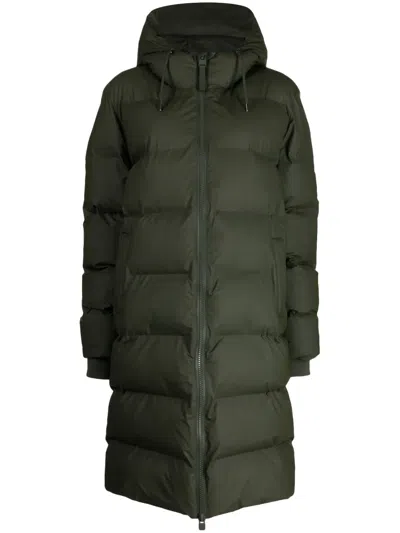Rains Alta Long Unisex Puffer Jacket In 03 Green