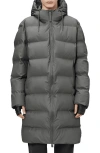 Rains Alta Waterproof Long Hooded Puffer Coat In Grey