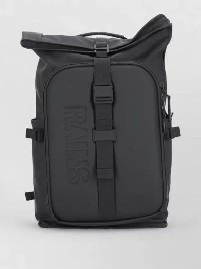 Rains Backpack Logo Front Pocket Mesh Back In Black