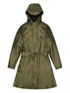 Rains Belted Hooded Raincoat In Green