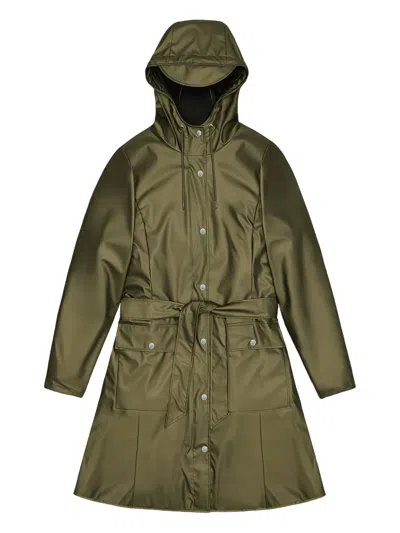 Rains Belted Hooded Raincoat In Green