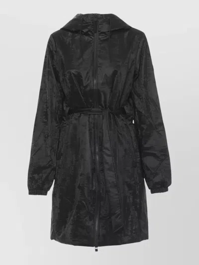Rains Belted Hooded Raincoat Long Sleeves In Black