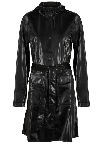 Rains Belted Hooded Rubberised Jacket In Black