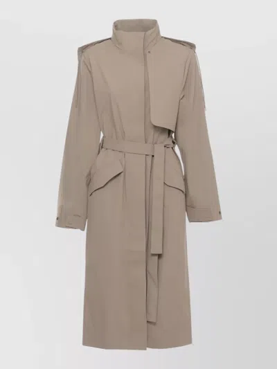 Rains Belted Hooded Waterproof Coat High Neck In Brown