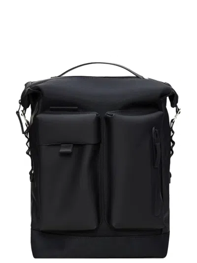 RAINS BLACK ROLL-TOP BACKPACK