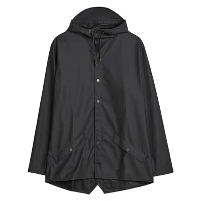 Rains Black Waterproof Hooded Rain Jacket