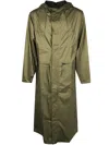 Rains Long Jacket Hood Drawstring Waist In Green