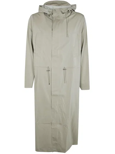 Rains Long Jacket Hooded Drawstring Waist In Gray