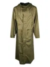 Rains Long Jacket Hood Drawstring Waist In Green
