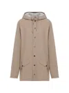 Rains 후드 버튼 코트 In Brown