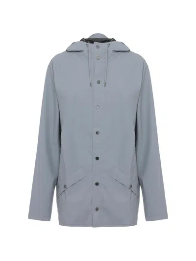 Rains Button Hoodie Coat In Blue