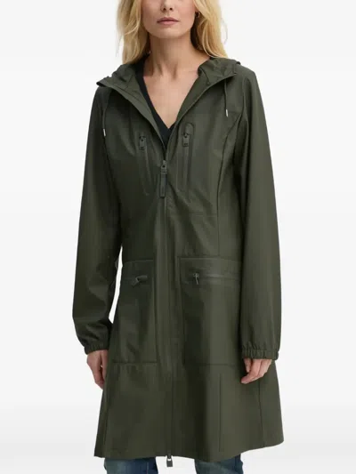 Rains Cargo Curve Hooded Zip-up Parka In Green