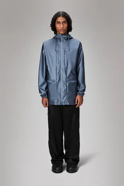 Rains Cargo Long Jacket In Blue