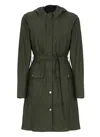 Rains Curve Waterproof Belted Jacket In Green