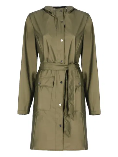 Rains Belted Raincoat With Hood And Pockets In Green