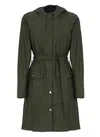 Rains Curve Waterproof Belted Jacket In Green