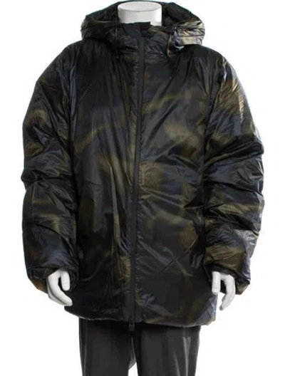 Pre-owned Rains Colorblock Pattern Parka W/ Tags In Blue/green