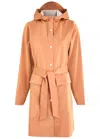 Rains Curve Belted Hooded Rubberised Jacket In Peach