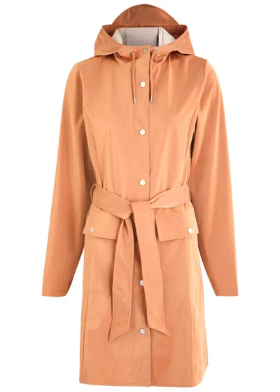 Rains Curve Belted Hooded Rubberised Jacket In Peach