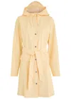 Rains Curve Belted Hooded Rubberised Jacket In Yellow