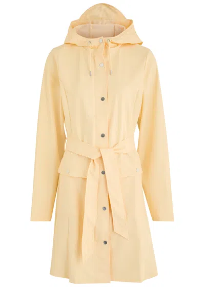 Rains Curve Belted Hooded Rubberised Jacket In Yellow
