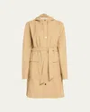 Rains Curve Belted Trench Coat With Drawstring Hood In Gleam