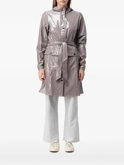 Rains Curve Glossy Hooded Trench Coat In Grey