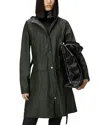 Rains Curve Hooded Belted Jacket In Green