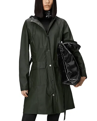 Rains Curve Hooded Belted Jacket In Green