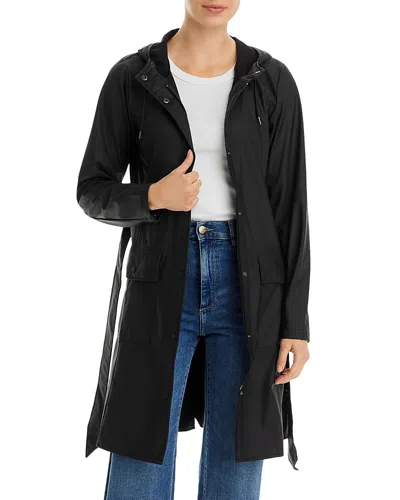 Rains Curve Hooded Belted Jacket In Black