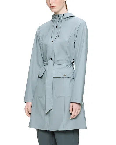 Rains Curve Hooded Belted Waterproof Jacket In Blue