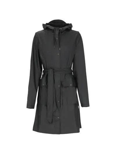 Rains Curve Hooded Jacket In Black