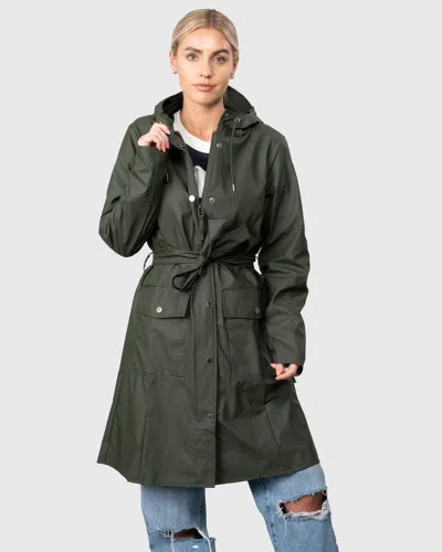 Rains Curve Long Womens Jacket In Green