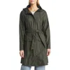 Rains Curve Waterproof Belted Jacket In Green